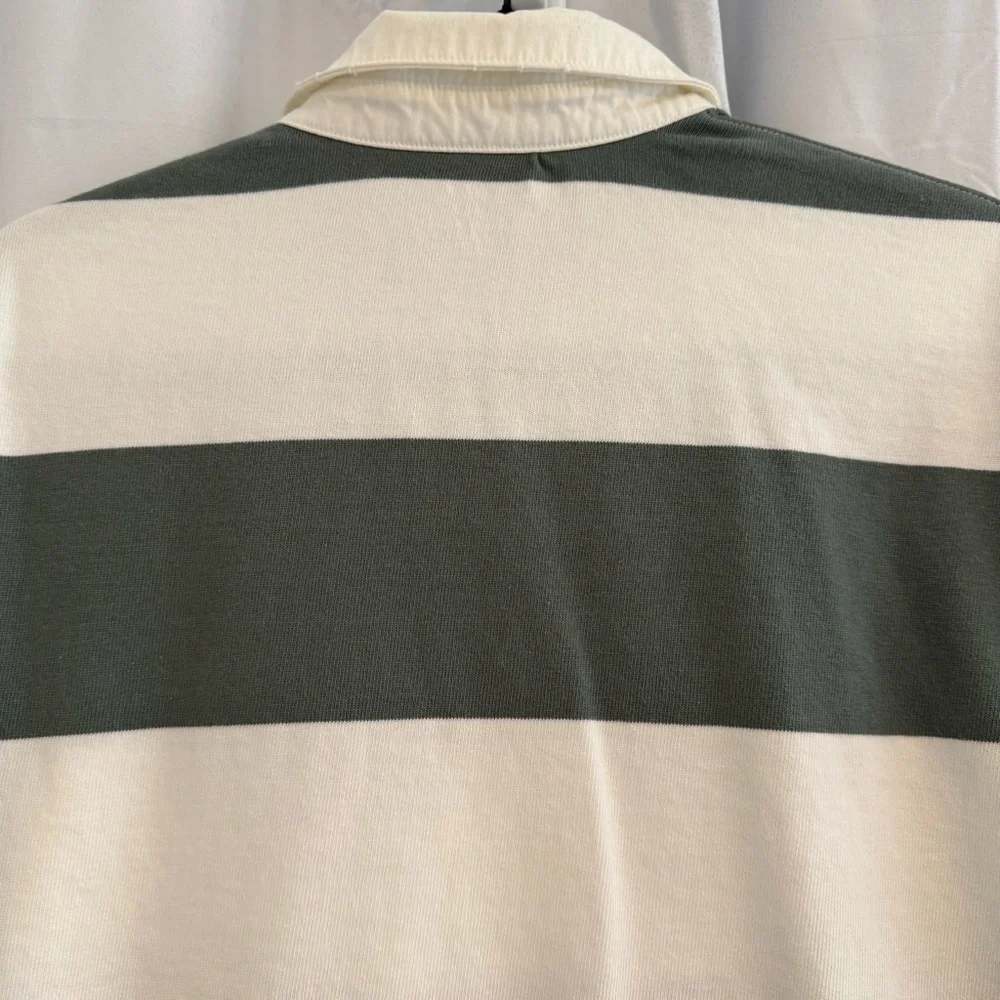 Aerie Striped Cropped Rugby Shirt Sporty Prep Oversized Womens XS Green White - Picture 9 of 13